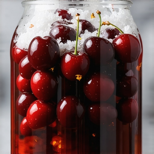 Sveže višnje i šećer u staklenoj posudi za pripremu domaćeg soka bez kuvanja