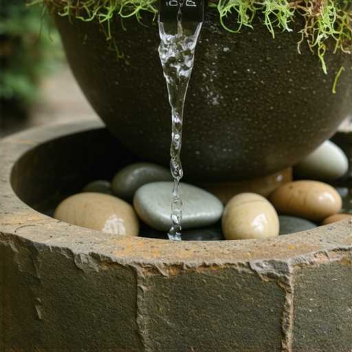 Ručno rađena zen fontana od prirodnih materijala u procesu izrade