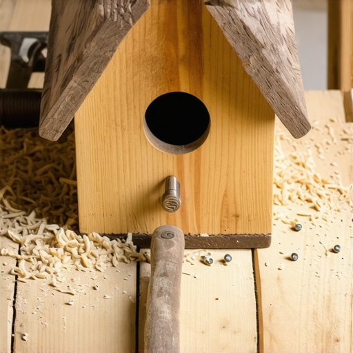 Ruke majstora i deteta koje sklapaju drvenu kućicu za ptice u radionici