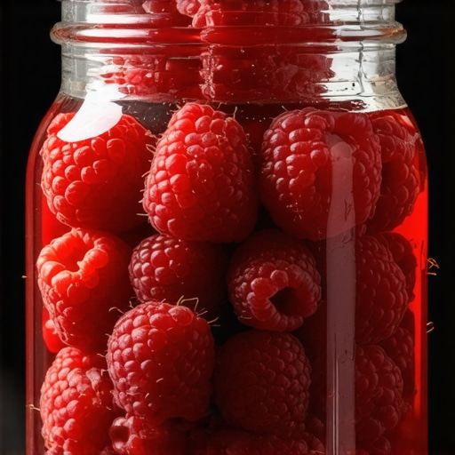 Sveže maline u alkoholu tokom procesa pravljenja domaćeg likera