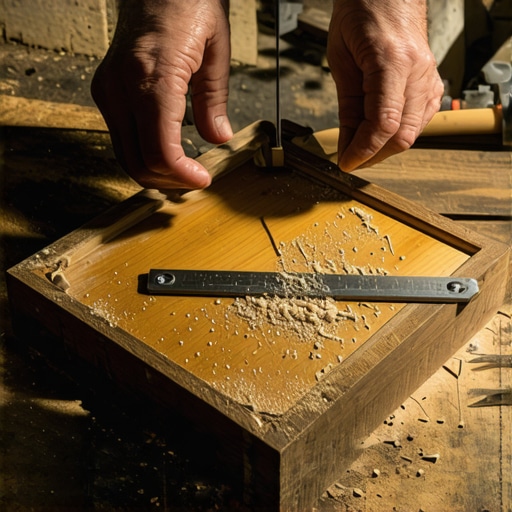 Detaljan prikaz sklapanja drvenog poslužavnika od hrastovine sa alatom i lepkom