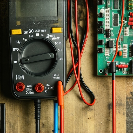 Multimetar meri napon na staroj električnoj instalaciji u radionici