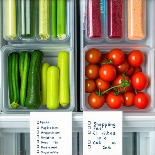Organizovan frižider sa svežim povrćem i spiskom za kupovinu koji sprečava bacanje hrane