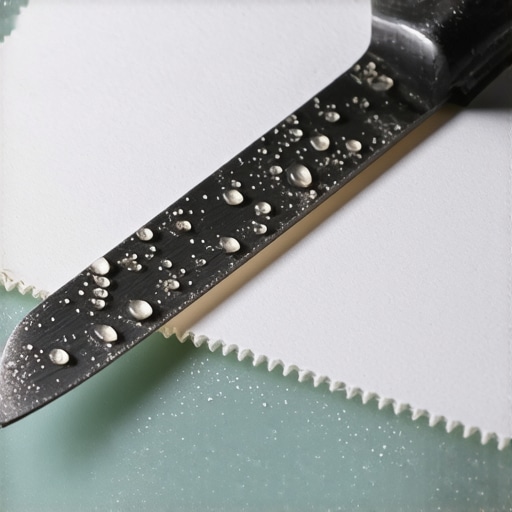 Detaljan prikaz oštrenja kuhinjskog noža pomoću vodobrusnog papira i staklene podloge