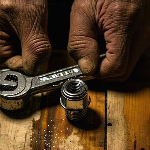 Krupni plan ruku koje popravljaju slavinu pomoću ključa u radionici