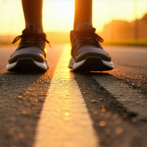 Krupni plan patika za brzo hodanje na asfaltu tokom treninga