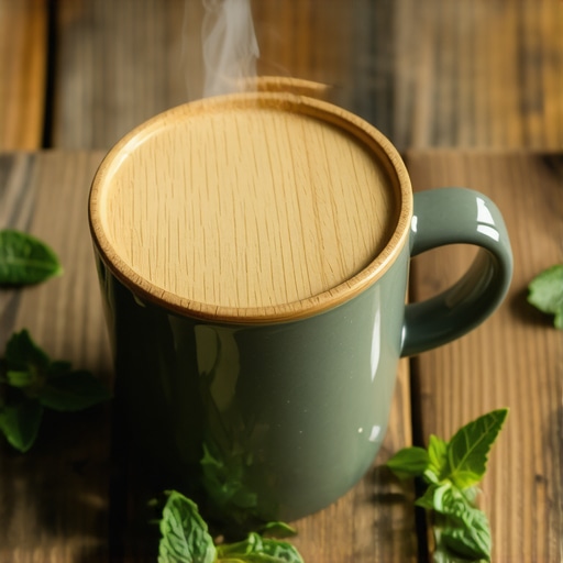 Pravilno poklopljen čaj od nane Šolja čaja od nane sa poklopcem na drvenom stolu