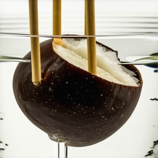 Detaljan prikaz koštice avokada sa čačkalicama u čaši vode