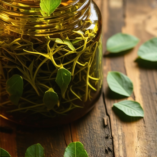 Osušeni listovi nane u tamnoj staklenoj tegli na drvenom stolu