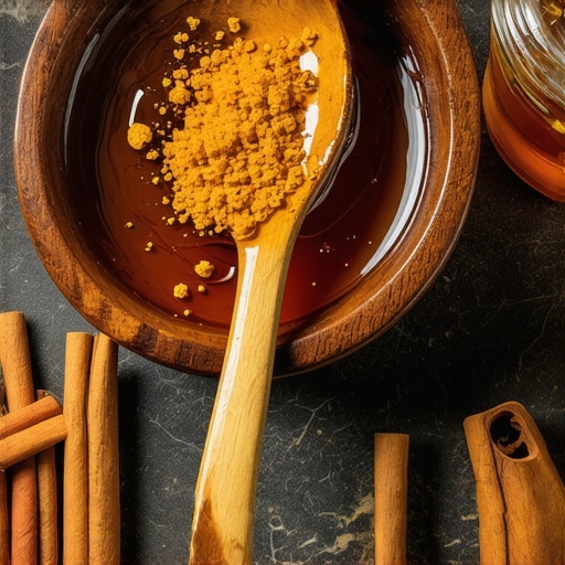 Domaći melem za mitisere od prirodnog meda i mlevenog cimeta u drvenoj posudi