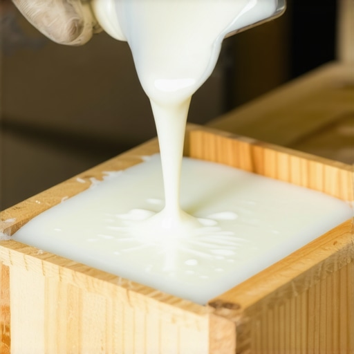 Gusta smesa sapuna od kozjeg mleka koja se izliva u kalup u zanatskoj radionici