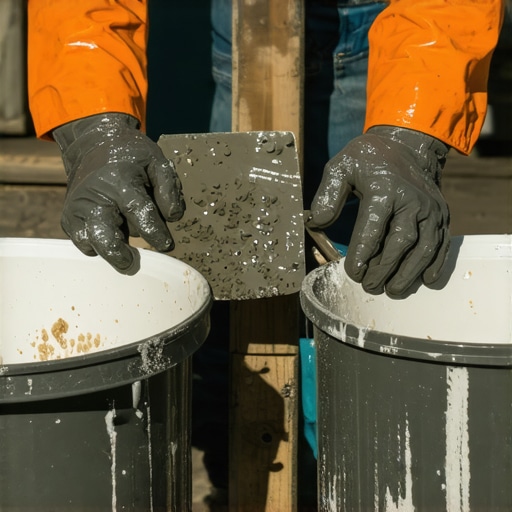 Ruke u rukavicama ravnaju beton u kalupu od kante