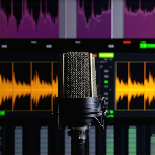 Profesionalna audio montaža za YouTube Prikaz ekrana za obradu zvuka sa ekvilajzerom i mikrofonom