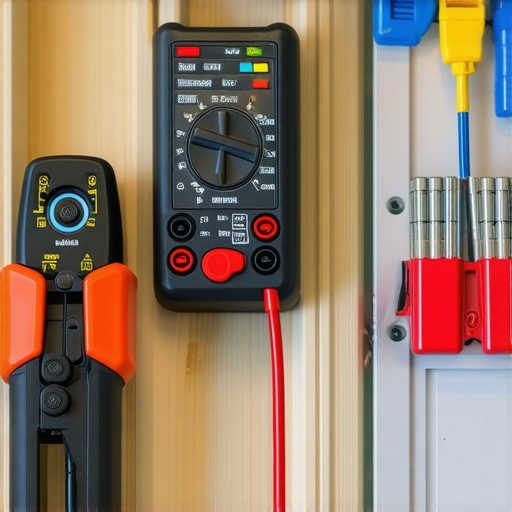 Električar testira žice na plafonu pomoću multimetra za bezbednu montažu lustera