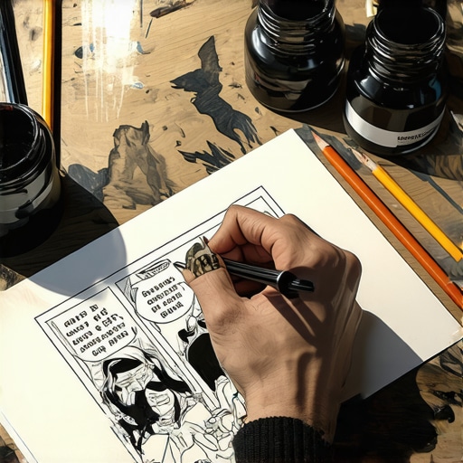 Prvi koraci u crtanju stripa Ručno crtanje stripa na papiru sa crnim flomasterom u radnom prostoru