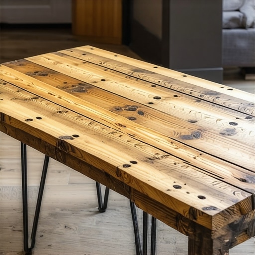 Završen drveni stočić napravljen od recikliranih paleta u modernom enterijeru