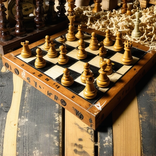 Šahovske figure na drvenom stolu sa šahovskim satom u pozadini