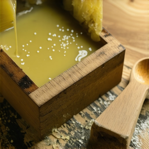 Saponifikacija maslinovog ulja u drvenom kalupu Izlivanje domaćeg sapuna od maslina u drvene kalupe u zanatskoj radionici