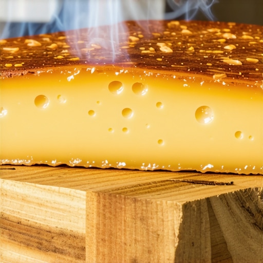 Savršeno dimljeni domaći sir zlatne boje Zlatni kolutovi dimljenog sira na drvenoj podlozi u autentičnom ambijentu