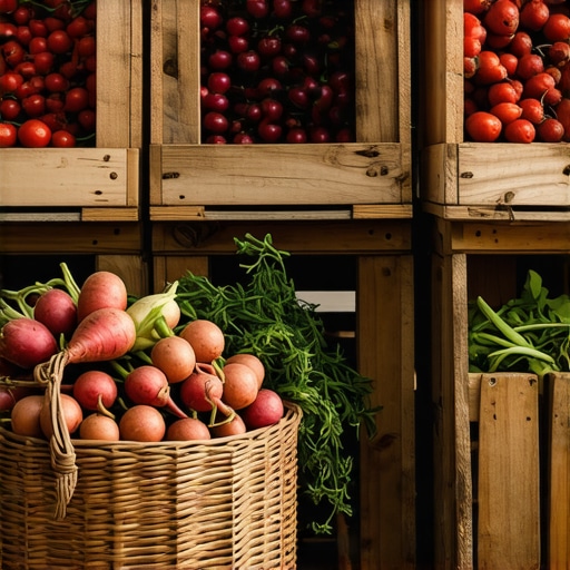 Lokalna pijaca sa svežim povrćem u drvenim gajbicama za plan ishrane