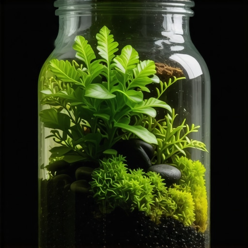 Detaljan prikaz slojeva drenaže i biljaka u kućnom terarijumu