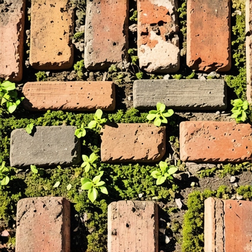Detaljan prikaz baštenske staze od starih crvenih cigli