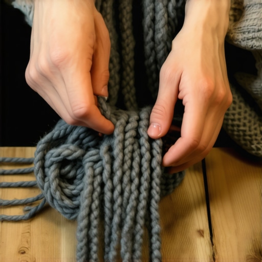 Detaljan prikaz pletenja debelog šala pomoću prstiju bez igala