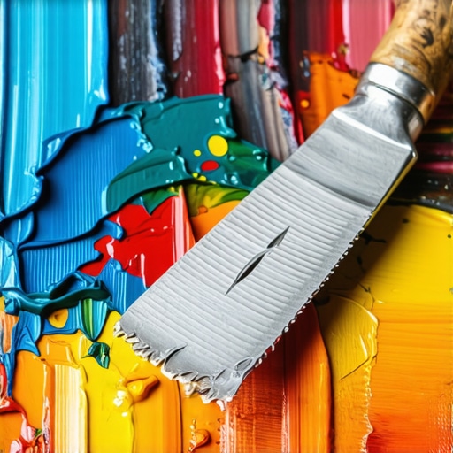 Krupni plan čelične špahtle koja nanosi gustu boju na platno