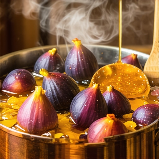 Džem od smokava u bakarnoj šerpi sa medom i svežim plodovima