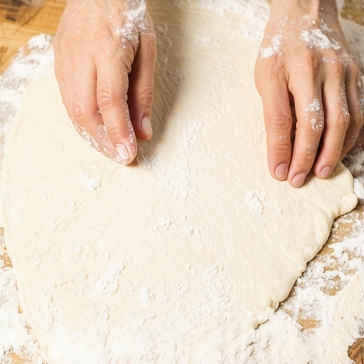 Ručno razvlačenje tankog testa za burek na drvenom stolu