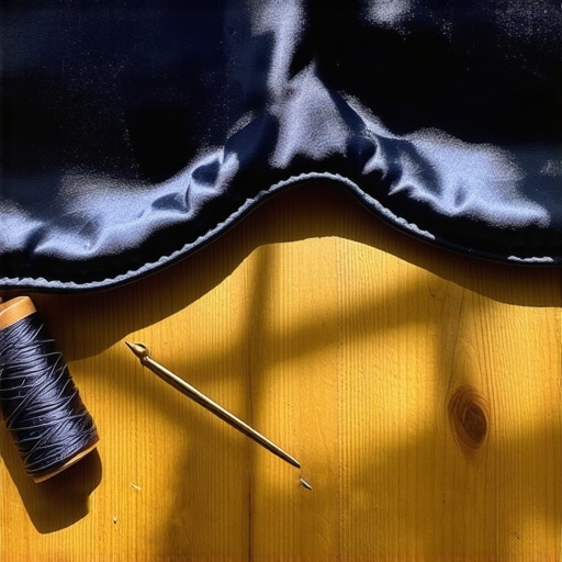 Ručno šivena tamno plava svilena maska za spavanje na drvenom stolu