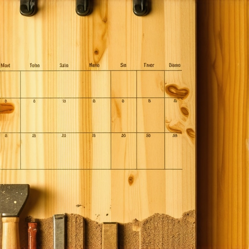 Ručno rađeni drveni kalendar na zidu radionice