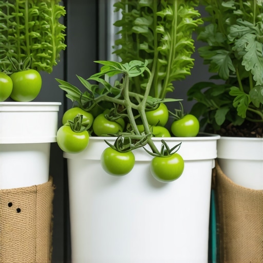 Uradi sam bašta na terasi od recikliranih kanti Povrće koje raste u recikliranim belim kantama na sunčanoj terasi