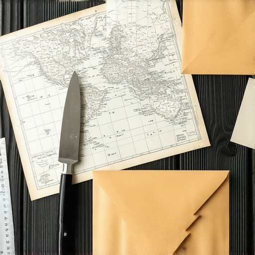 Proces pravljenja unikatnih koverti od starih geografskih karata na radnom stolu