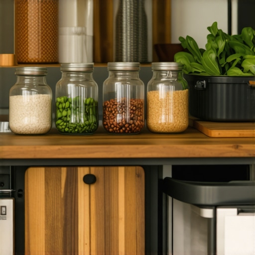 Organizovana kuhinja za izazov 30 dana bez otpada sa staklenim teglama i kućnim kompostiranjem