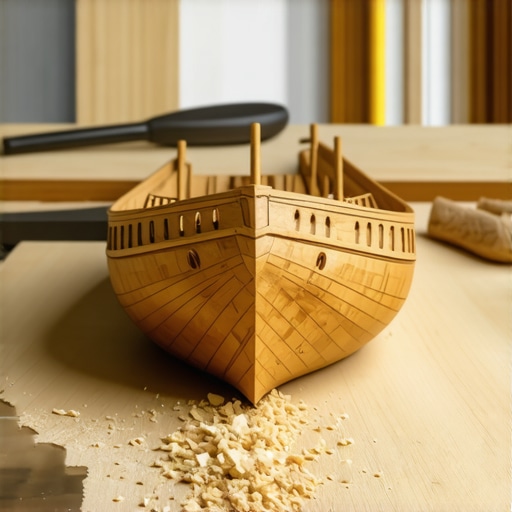 Carving the hull from recycled wood Close up of hand carving a wooden ship model