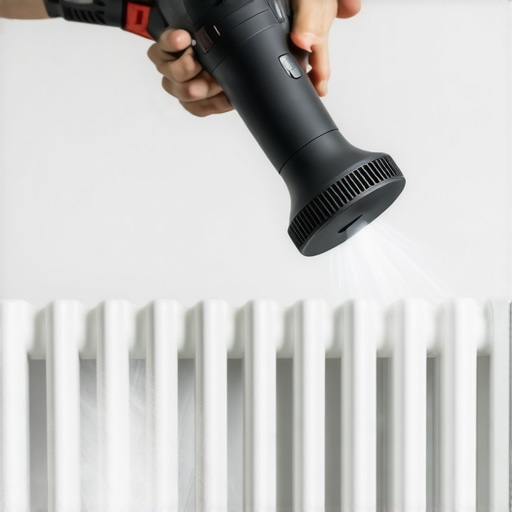 Čišćenje prašine iz unutrašnjosti radijatora pomoću fena i mokre krpe