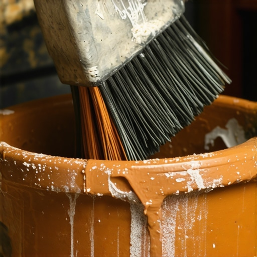 Proces čišćenja mineralnih naslaga sa stare saksije pomoću čelične vune i sirćeta