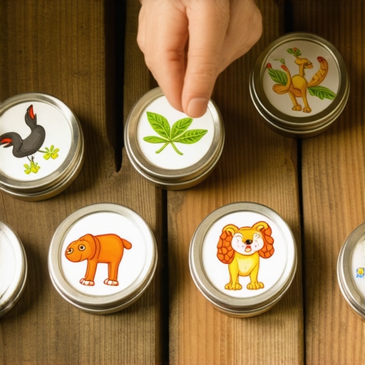 Ručno rađena igra memorije od metalnih čepova za tegle na drvenom stolu