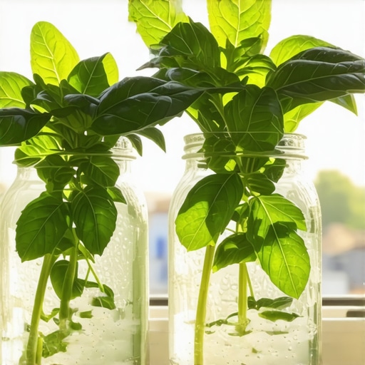 DIY Indoor Herb Garden 2026 Fresh herbs growing in glass jars on a kitchen windowsill