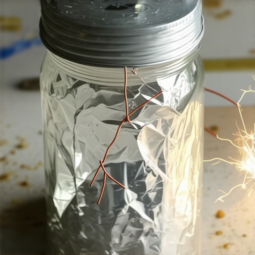 DIY Leyden Jar Eksperiment Prikaz Lajdenske tegle napravljene od tegle za džem i folije sa vidljivom varnicom