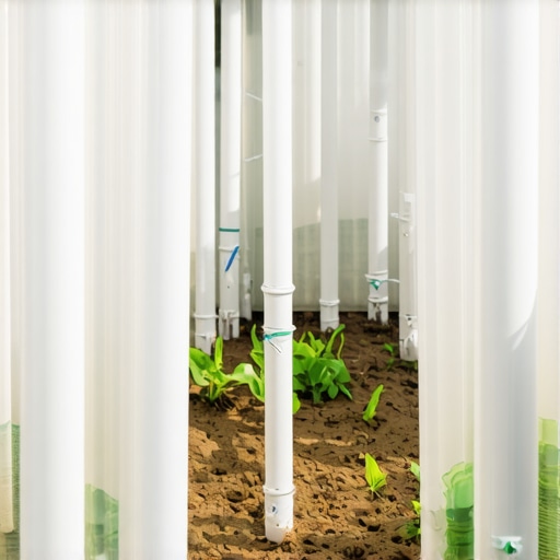 Izbliza prikaz PVC cevi i armature u zemlji za mini plastenik