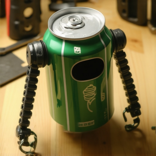 Ručno napravljen robot od limenke na radnom stolu