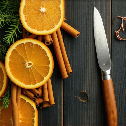 Rustični venac za vrata napravljen od osušenih kriški narandže i prirodnih materijala na drvenoj podlozi