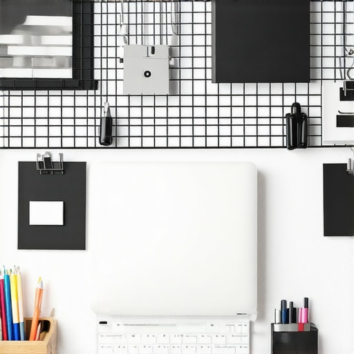 DIY Vertical Desk Organizer without Drilling Minimalist desk organization with wire grid and laptop stand for better concentration