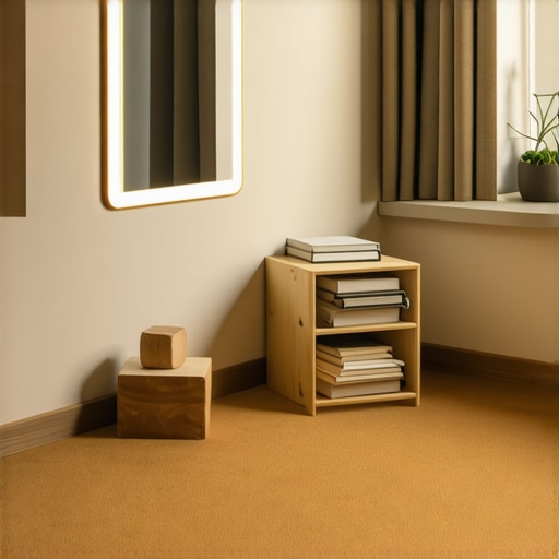 Small apartment yoga corner with minimalist DIY equipment