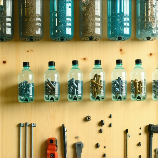 Zidni organizator za šrafove napravljen od recikliranih plastičnih flaša montiranih na drvenu dasku