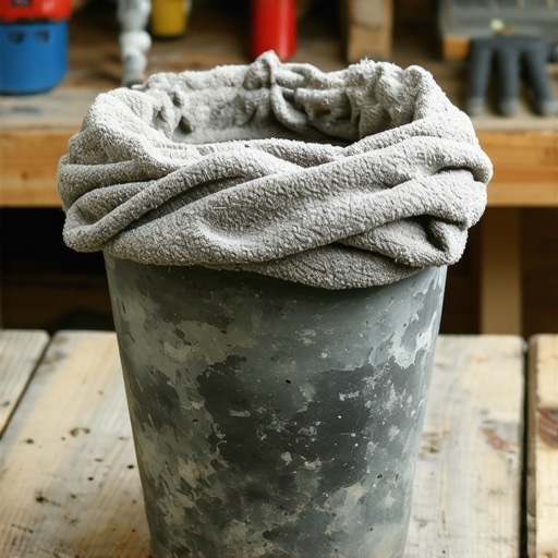 Unikatna saksija od betona i starog peškira sa izraženim teksturama i naborima