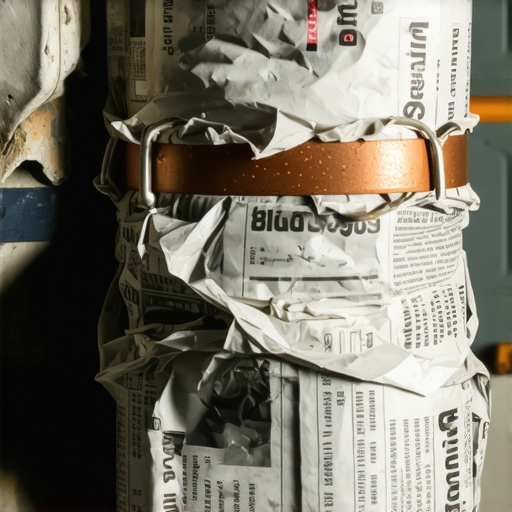 DIY izolacija cevi novinama i trakom Detaljan prikaz cevi obmotane novinama i izolir trakom u podrumu