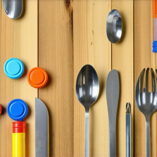 Metal spoons and bottle caps used as quiz buzzers on a wooden table